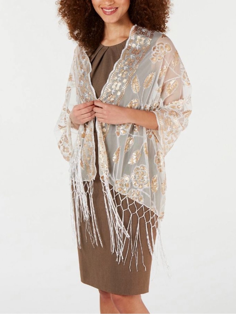 INC International Concepts Ivory Sequined Fringe Wrap